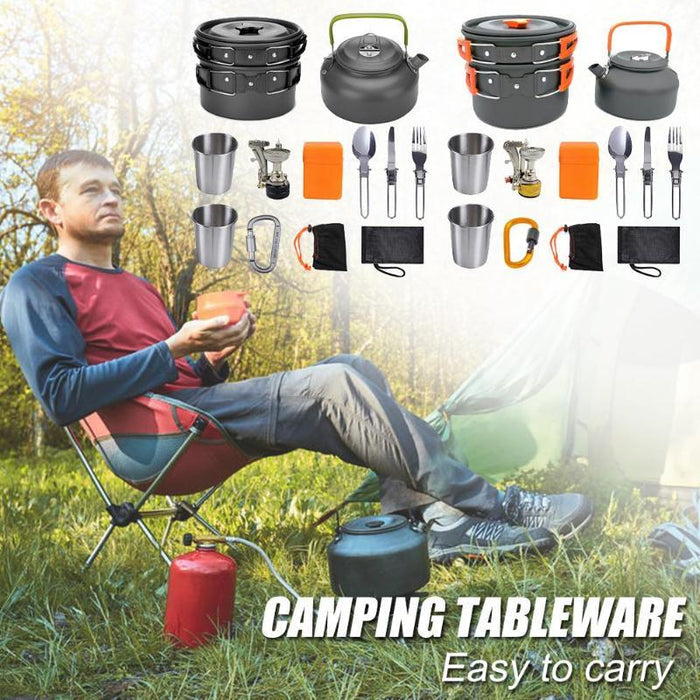 Kit Cuisine Camping Aluminium 10 Pièces Antiadhésif - Batterie Complète 2-3 Personnes - Camp de Base Farzen
