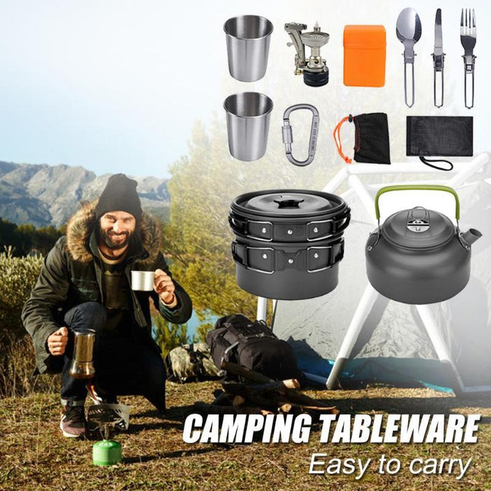 Kit Cuisine Camping Aluminium 10 Pièces Antiadhésif - Batterie Complète 2-3 Personnes - Camp de Base Farzen