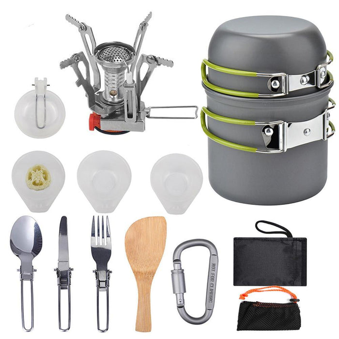 Kit Cuisine Camping Aluminium 10 Pièces Antiadhésif - Batterie Complète 2-3 Personnes - Camp de Base Farzen