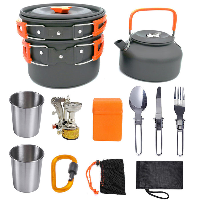Kit Cuisine Camping Aluminium 10 Pièces Antiadhésif - Batterie Complète 2-3 Personnes - Camp de Base Farzen