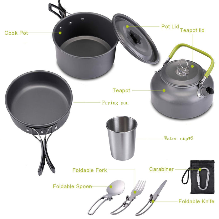 Bouilloire Outdoor Double Paroi 1,2L avec Kit Ustensiles - Camping 2-3 Personnes - Camp de Base Farzen