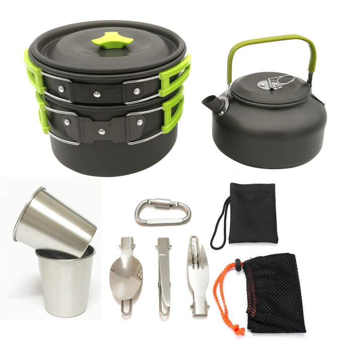 Bouilloire Outdoor Double Paroi 1,2L avec Kit Ustensiles - Camping 2-3 Personnes - Camp de Base Farzen