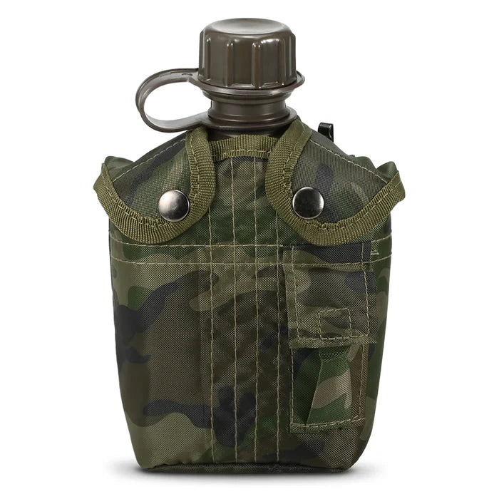 Gourde Militaire Tactique 1L avec Housse - Plastique Renforcé Survie Bushcraft - Camp de Base Farzen