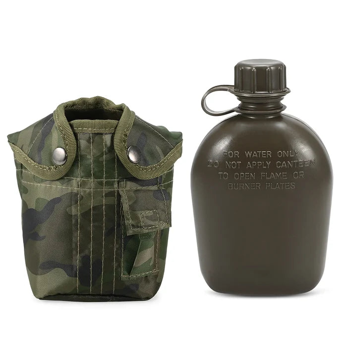 Gourde Militaire Tactique 1L avec Housse - Plastique Renforcé Survie Bushcraft - Camp de Base Farzen