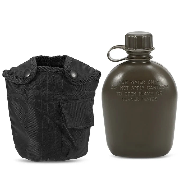 Gourde Militaire Tactique 1L avec Housse - Plastique Renforcé Survie Bushcraft - Camp de Base Farzen
