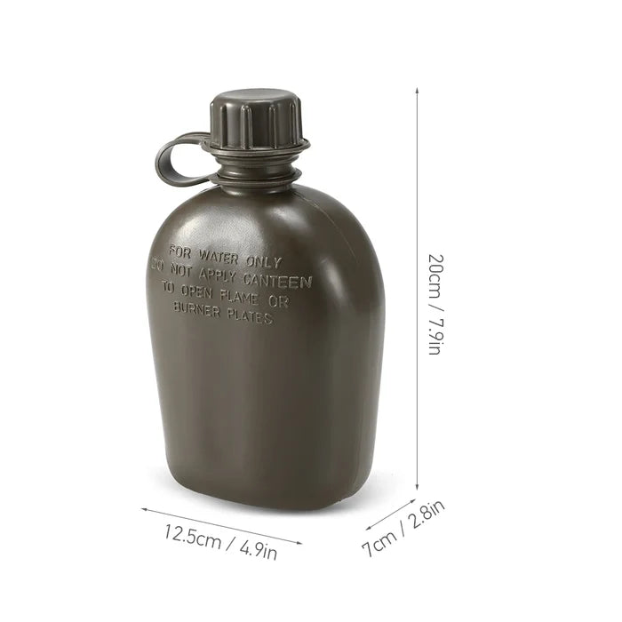 Gourde Militaire Tactique 1L avec Housse - Plastique Renforcé Survie Bushcraft - Camp de Base Farzen