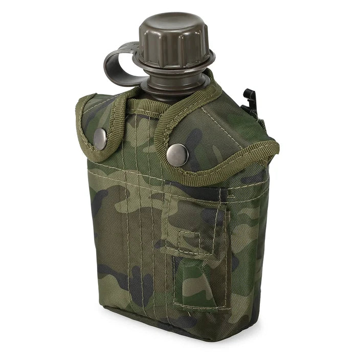 Gourde Militaire Tactique 1L avec Housse - Plastique Renforcé Survie Bushcraft - Camp de Base Farzen