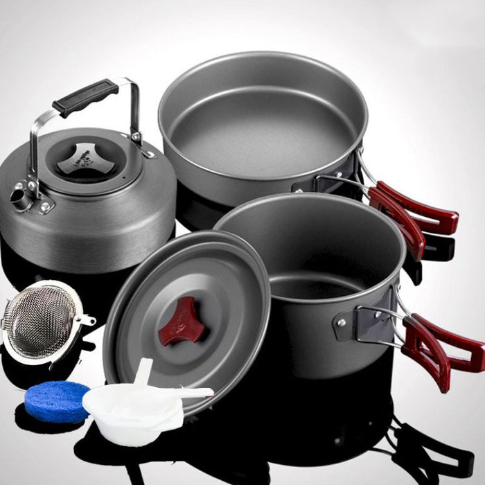 Batterie Cuisine Camping Alumine 3 Pièces - Set Casseroles Emboîtables 660g - Camp de Base Farzen