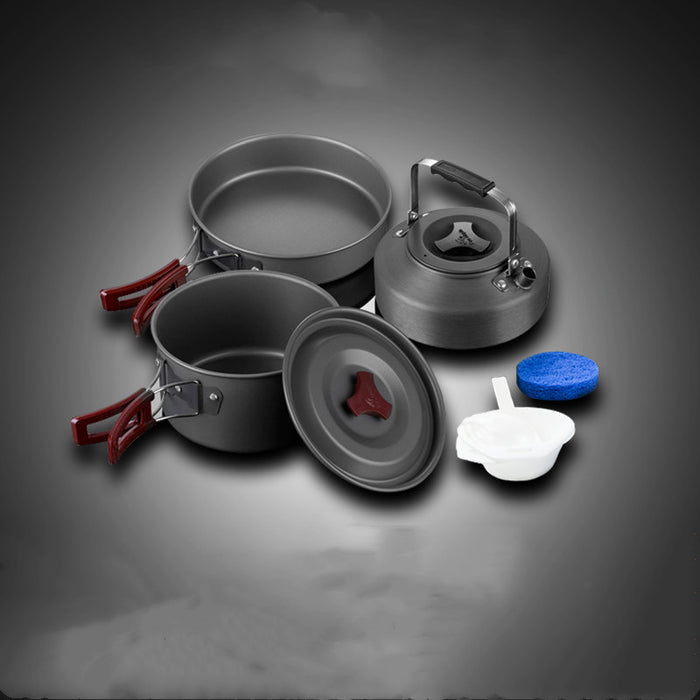 Batterie Cuisine Camping Alumine 3 Pièces - Set Casseroles Emboîtables 660g - Camp de Base Farzen