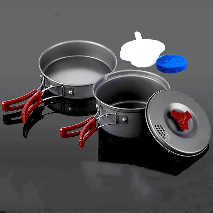 Batterie Cuisine Camping Alumine 3 Pièces - Set Casseroles Emboîtables 660g - Camp de Base Farzen
