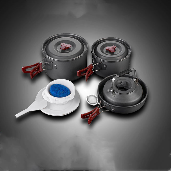 Batterie Cuisine Camping Alumine 3 Pièces - Set Casseroles Emboîtables 660g - Camp de Base Farzen