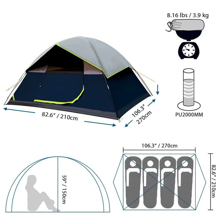 Tente Camping 4 Personnes - Darkroom Anti-Lumière Famille - Camp de Base Farzen