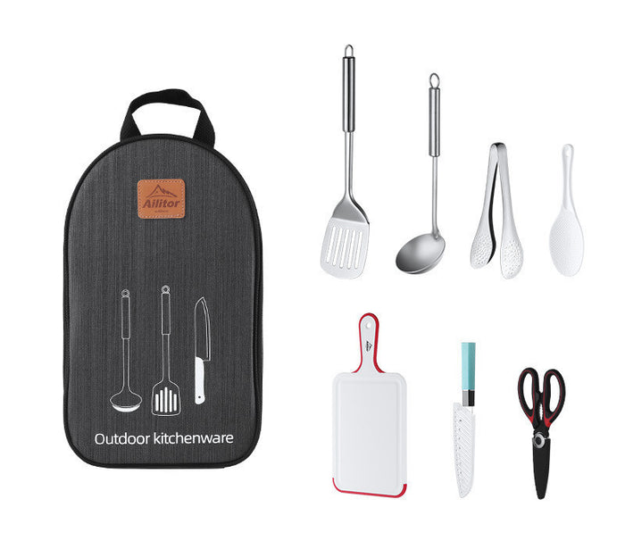 Kit Ustensiles Cuisine Camping 7 Pièces Acier Inoxydable - Camp de Base Farzen