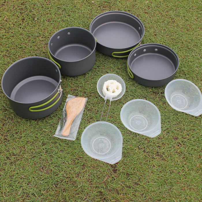 Batterie Cuisine Camping Aluminium Anodisé 8 Pièces - Set Complet 2-3 Personnes - Camp de Base Farzen