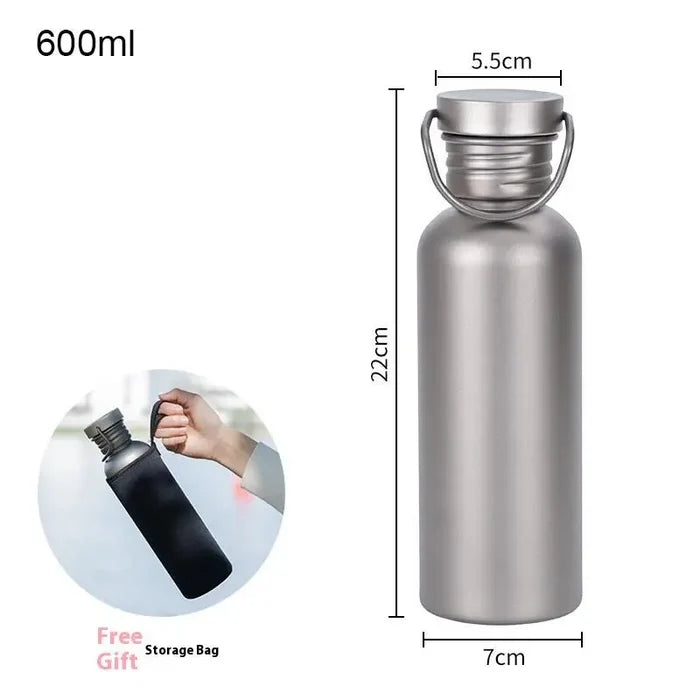 Bouteille Titane Pur 99,8% Ultra-Légère - 3 Tailles 500ml/600ml/750ml Premium Outdoor - Camp de Base Farzen