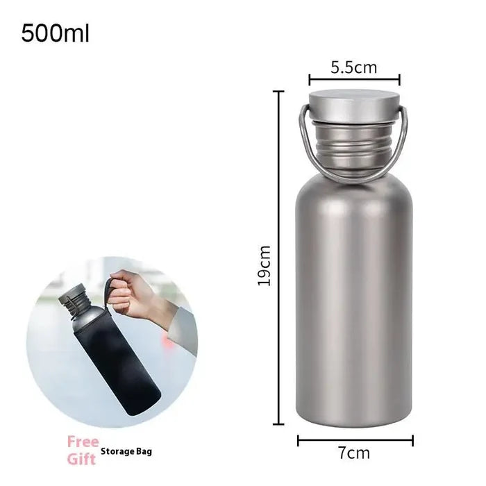 Bouteille Titane Pur 99,8% Ultra-Légère - 3 Tailles 500ml/600ml/750ml Premium Outdoor - Camp de Base Farzen