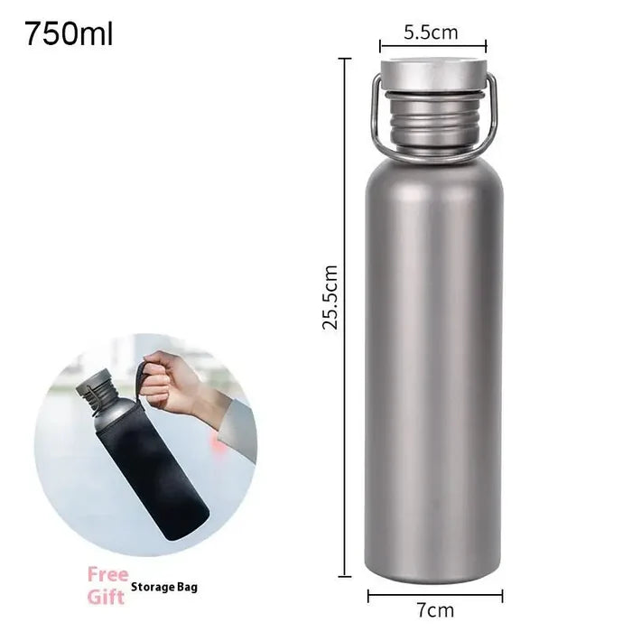 Bouteille Titane Pur 99,8% Ultra-Légère - 3 Tailles 500ml/600ml/750ml Premium Outdoor - Camp de Base Farzen
