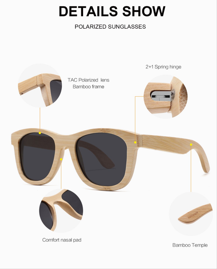 Natural Bamboo Sunglasses Blond all wood frames and sides -with Polarized UV400 Lenses - YOGAZ