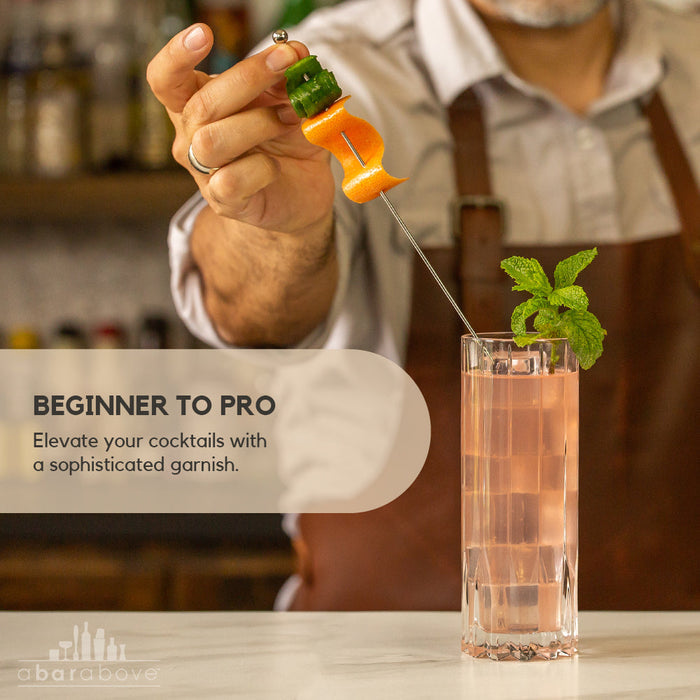 Infographic about Stainless Steel Cocktail Picks demonstrating a sophisticated garnish for elevating cocktails (details in description).