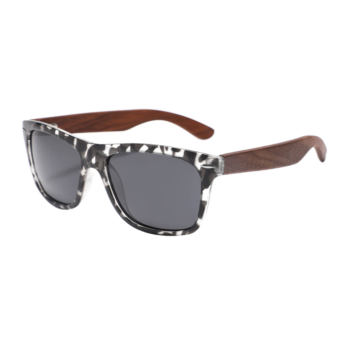 a pair of sunglasses with a wooden handle