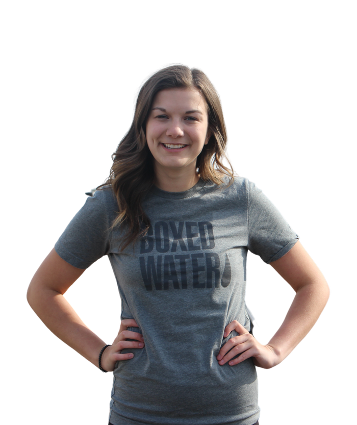 Boxed Water Planet t-shirt with Boxed Water on the front of the tee
