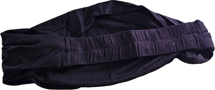 a close up of a black hat on a white background