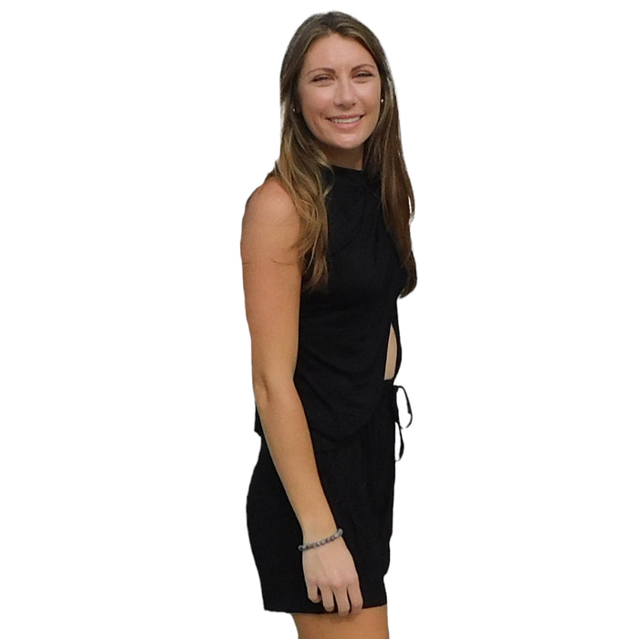 Eco-Friendly Black Bamboo/Modal Fabric Shorts with Waist Tie - YOGAZ