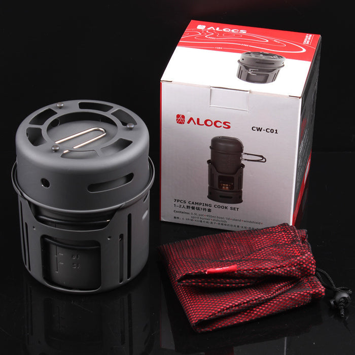 Kit Cuisine Camping Acier Inoxydable 580g - Réchaud Alcool Écologique 6 Pièces - Camp de Base Farzen