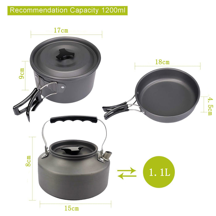 Kit Cuisine Camping Complet Réchaud + 8 Ustensiles Aluminium - Camp de Base Farzen