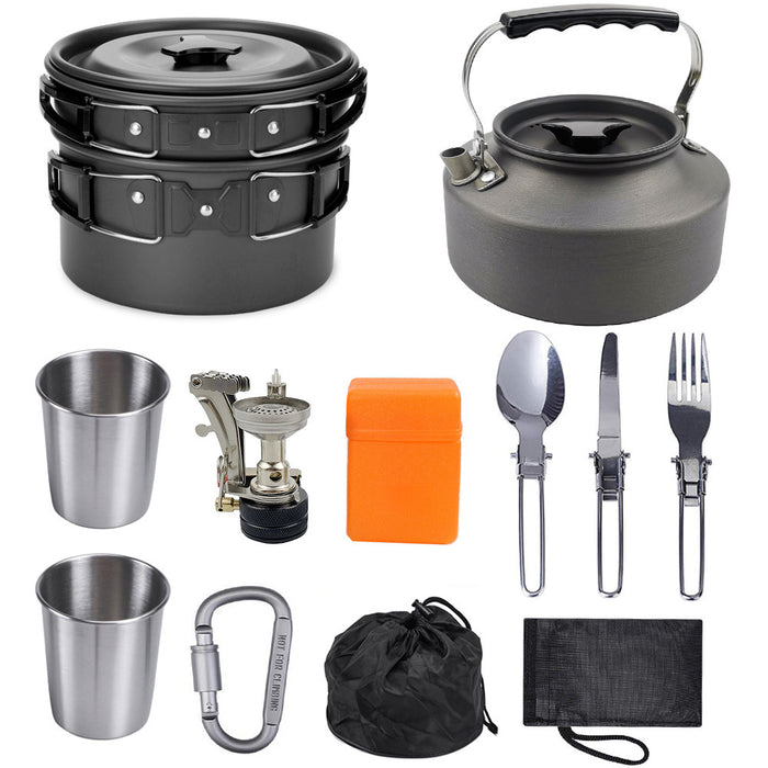 Kit Cuisine Camping Complet Réchaud + 8 Ustensiles Aluminium - Camp de Base Farzen