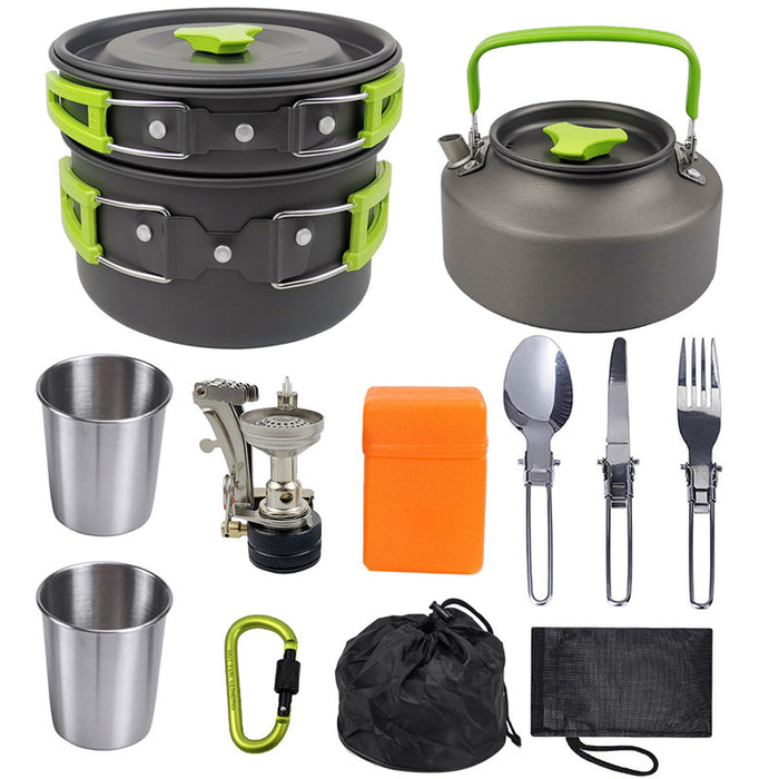 Kit Cuisine Camping Complet Réchaud + 8 Ustensiles Aluminium - Camp de Base Farzen