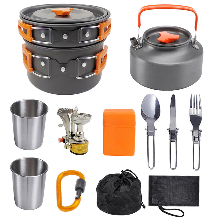 Kit Cuisine Camping Complet Réchaud + 8 Ustensiles Aluminium - Camp de Base Farzen