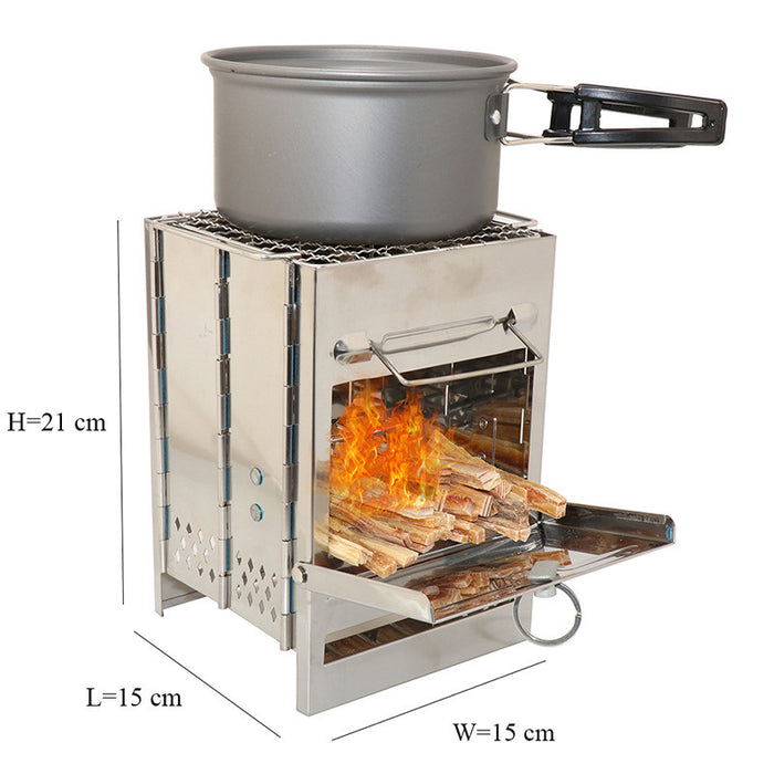 Réchaud Bois Pliable Écologique - Acier Inoxydable Coupe-Vent + Sac 1,15kg - Camp de Base Farzen