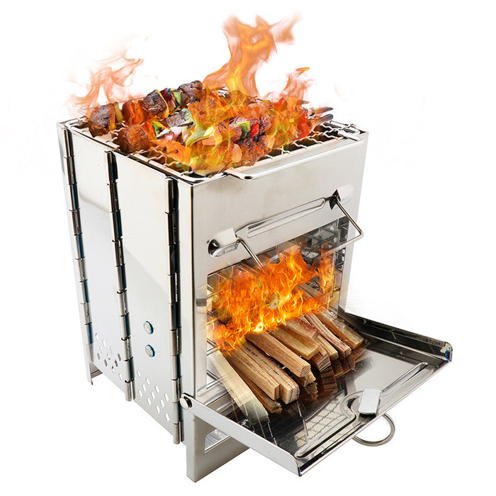 Réchaud Bois Pliable Écologique - Acier Inoxydable Coupe-Vent + Sac 1,15kg - Camp de Base Farzen