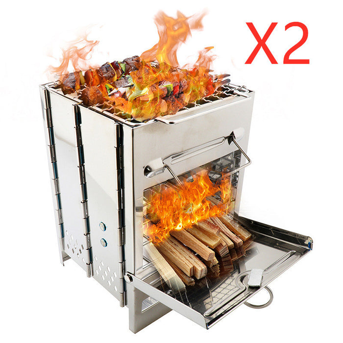 Réchaud Bois Pliable Écologique - Acier Inoxydable Coupe-Vent + Sac 1,15kg - Camp de Base Farzen