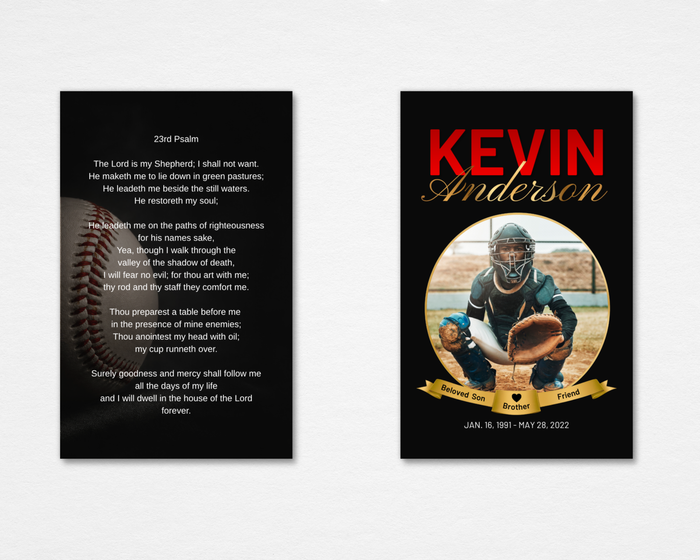 Final Inning baseball memorial prayer card template — Canva editable