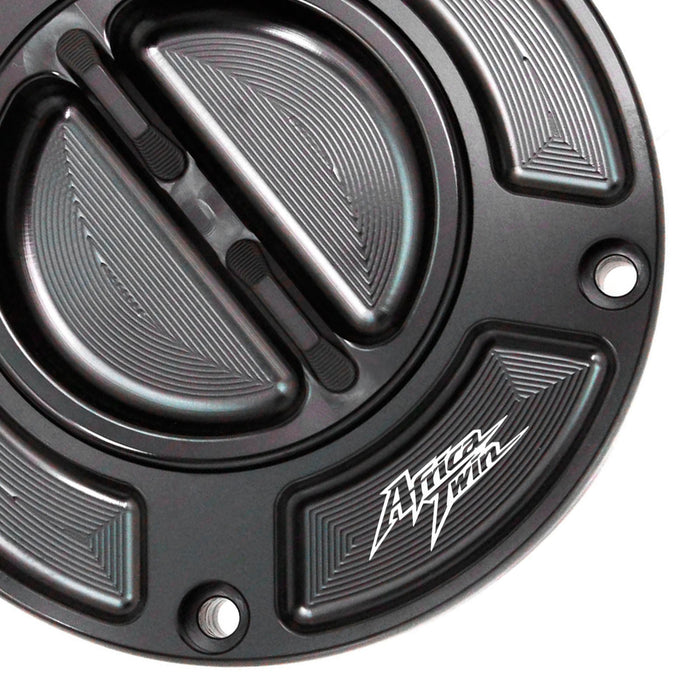 MC Motoparts keyless fuel tank cap for Honda Africa Twin CRF1000L 2016-2021, engraved logo, black finish, secure design