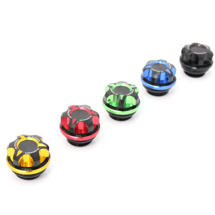 MC Motoparts CNC oil filler cap for Honda CBF600, CBR600RR, CBR1000RR, and CBR600F motorcycle engine oil fill port.