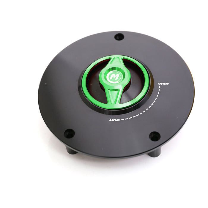 MC Motoparts CNC quick lock fuel cap for Honda CBF600, VFR1200, CB1000R motorcycles, featuring a durable, secure design.