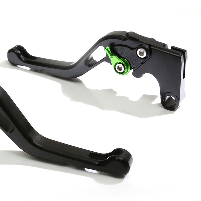 Black CNC short brake and clutch lever for Honda CBR1100XX and ST1300 motorcycles by MC Motoparts, adjustable for a custom fit.