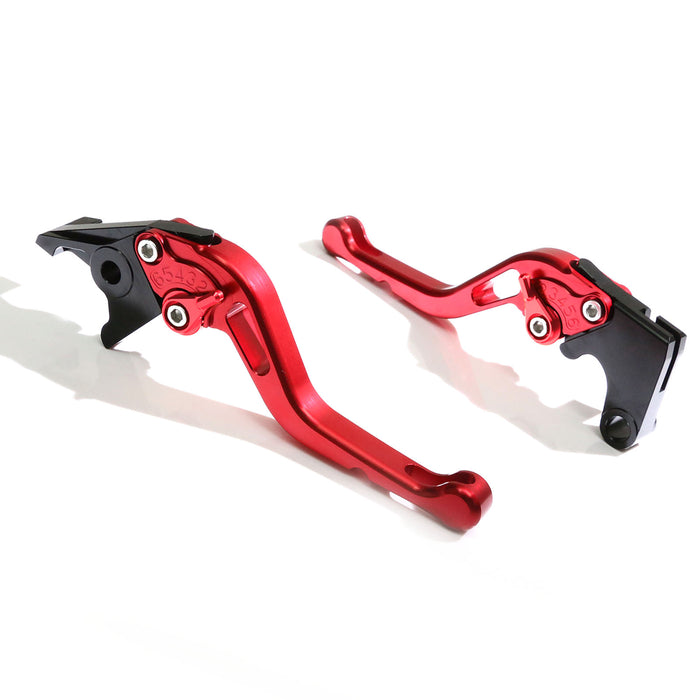 MC Motoparts CNC short brake and clutch levers for Honda CBR1100XX and ST1300, adjustable red lever with ergonomic design