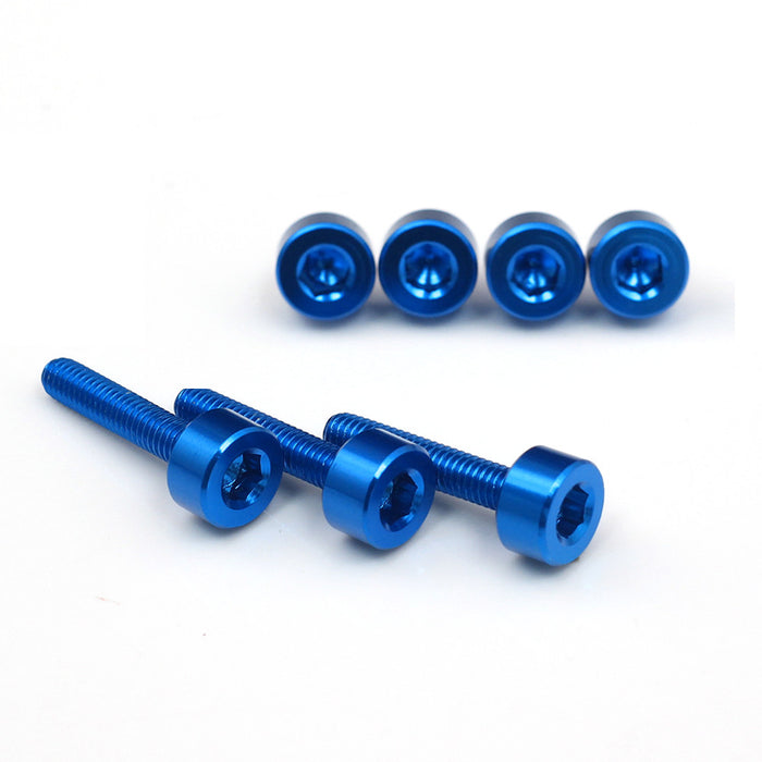 Dark blue CNC fuel cap bolts for Honda CBR600RR, CB1000R, and CB900F motorcycles, by MC Motoparts, with detailed threading.