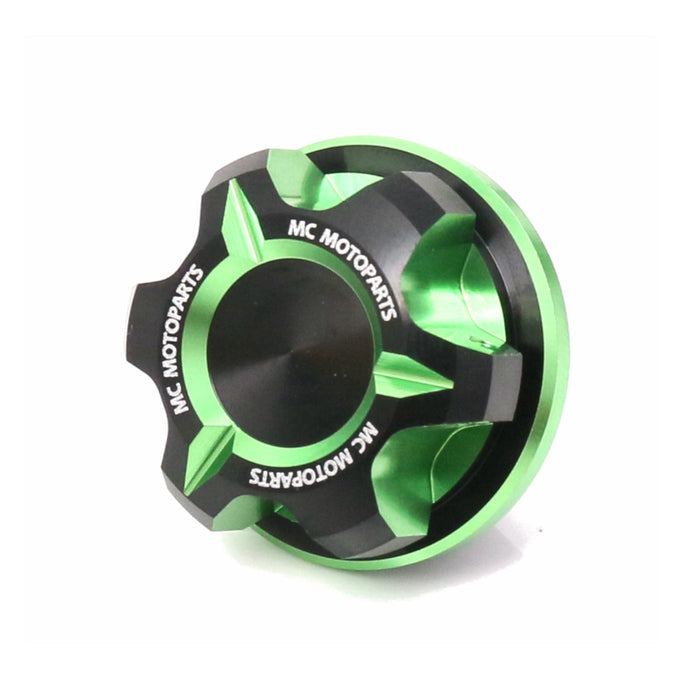CNC oil filler cap for Kawasaki ER6F, ER6N, Z900RS, Z650, Z800 motorcycle by MC Motoparts, made of durable CNC metal.