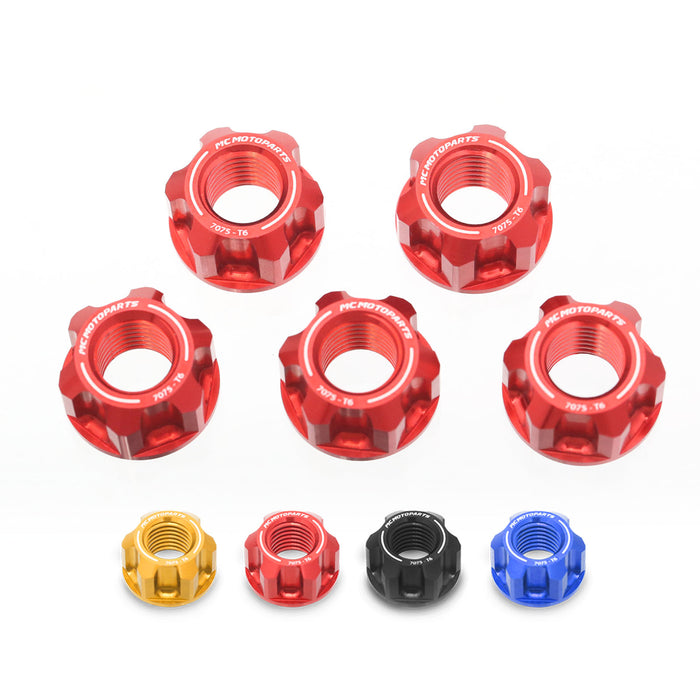 Kawasaki GPZ1000 RX Ninja 1000R MC Motoparts rear sprocket nuts, M12 billet sprocket nuts on motorcycle wheel