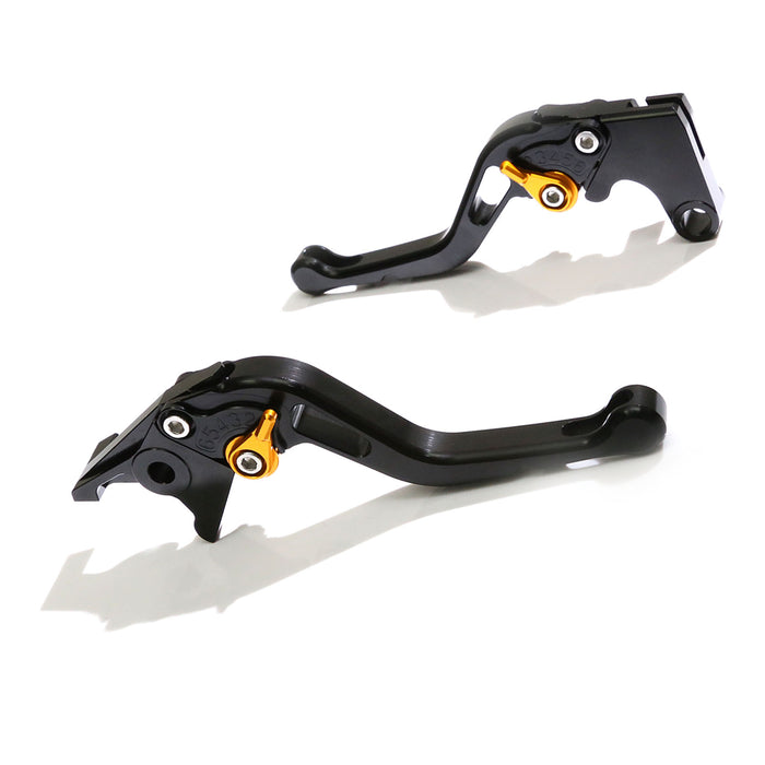 Black CNC short brake clutch lever for Kawasaki Z750R, ZX-6R, ZX-10R, Z1000SX from MC Motoparts, with adjustable design.