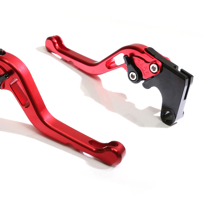 Black CNC short GP brake and clutch levers by MC Motoparts for Kawasaki Z750R, ZX-6R, ZX-10R, Z1000SX, with adjustable design.
