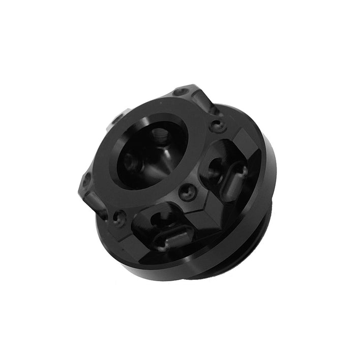 Black CNC oil filler cap for Kawasaki ZX-10R, ZX14R, Z750R, Ninja 300 from MC Motoparts, designed for motorcycle oil tanks.