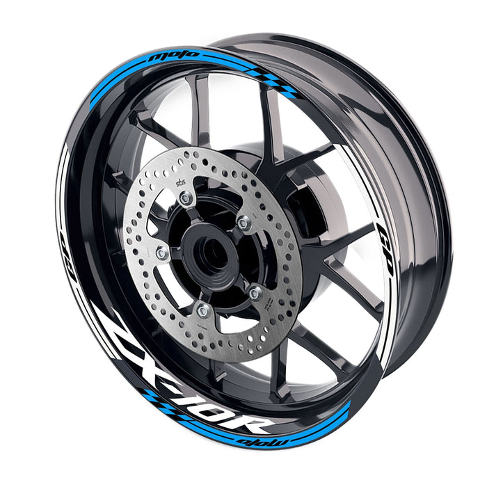 Kawasaki ZX10R Ninja Moto GP wheel rim sticker by StickerBao, 17-inch decal with Ninja logo and Moto GP design on bike wheel