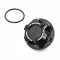 CNC oil filler cap for Kawasaki ZX6R, ZX6RR, ZX14R, ZX10R motorcycles by MC Motoparts, black aluminum with T-Axis design