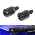Black CNC bar ends for Yamaha FZ1, FZ6, FZ8, MT-09, MT-125 motorcycles, made by MC Motoparts, shown installed on handlebars.